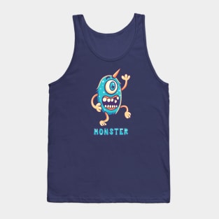 Blue Monster One Eye Text Tank Top